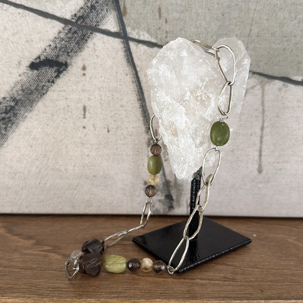 Silpada Rare Vintage Sterling Silver Jade Smokey Quartz Chain Beaded Necklace